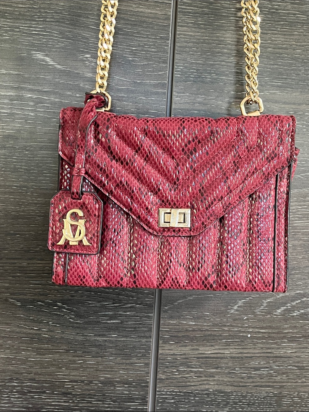 Steve Madden Burgundy Snake Print Bag